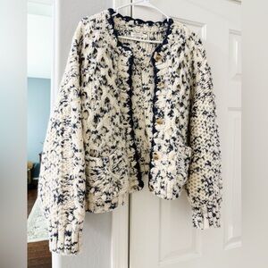 Christy Dawn Rune Navy and Cream Knit Sweater - Baby Alpaca and Cotton Peru